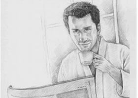 看报的男人素描画法