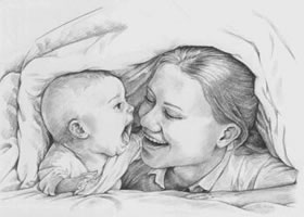 被窝里的亲宝宝素描画法