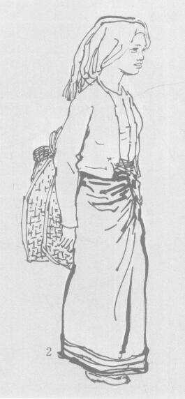 布朗族妇女站像中国画速写步骤02