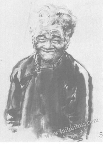 怒族老人像中国画毛笔速写
