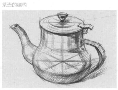 不锈钢茶壶的作画步骤与结构素描练习