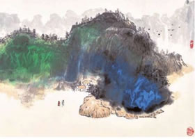 泼墨泼彩法《秋山远色》步骤