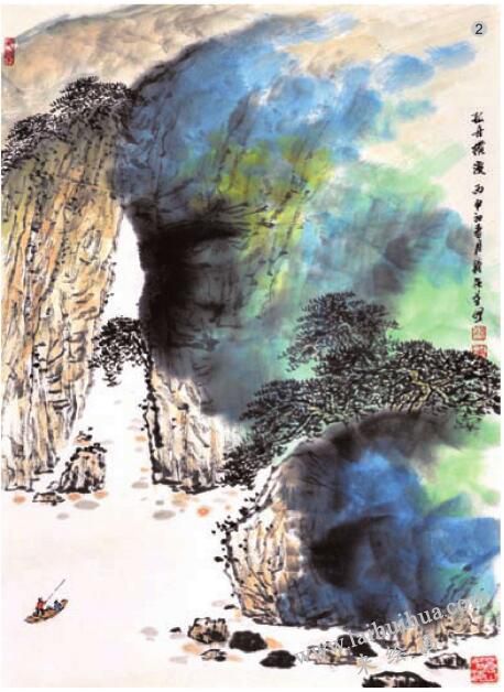 彩墨融合法《孤舟横渡》步骤02