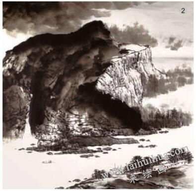 先墨后彩法《江流叠嶂》步骤02