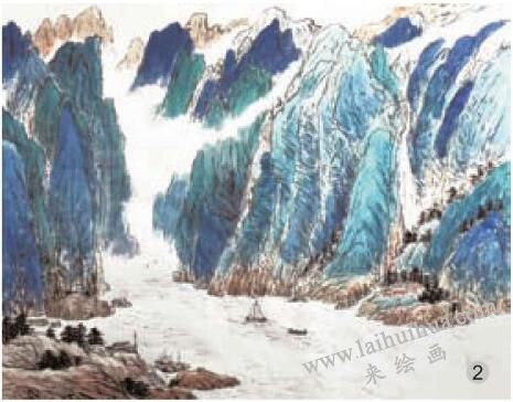 勾皴积染法《峡江帆影》步骤02