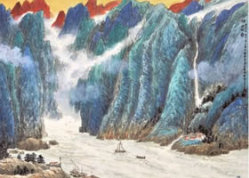 勾皴积染法《峡江帆影》步骤