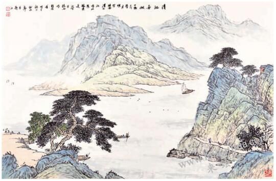 平远法构图《清江舟帆》