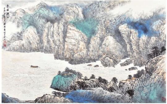 勾线法画江河《急浪遇江》