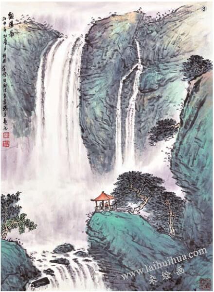 勾线法画瀑布《观瀑图》
