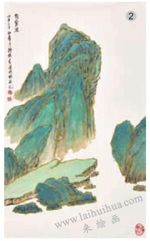 青绿山水画的山石着色方法之勾金法02