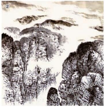《云岫挂壁锁太行》的画法步骤02