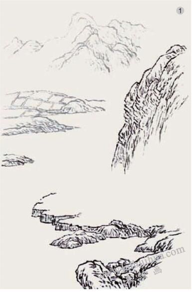 山水画《湖山春色》的画法步骤01