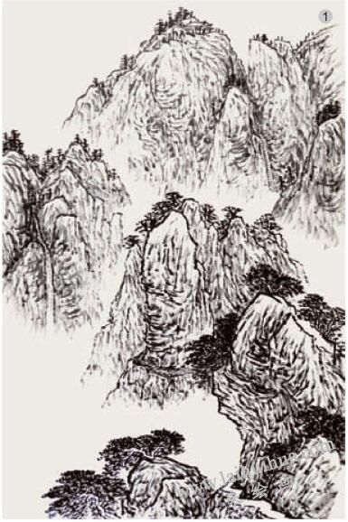 山水画《深山古寺》的画法步骤01