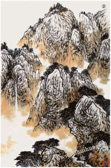 山水画《深山古寺》的画法步骤02