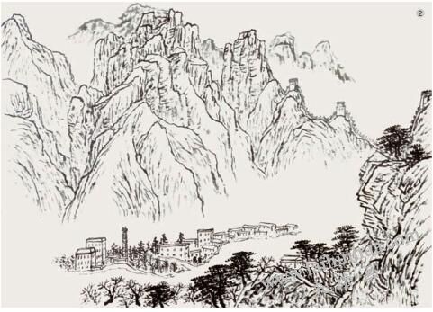 山水画《黄崖太平寨远眺》的画法步骤02