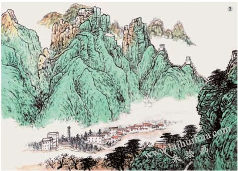 山水画《黄崖太平寨远眺》的画法步骤03