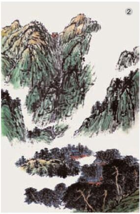 水墨赭绿重彩画法步骤02