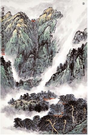 水墨赭绿重彩画法步骤03