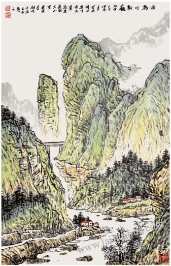 水墨重彩山水画创作《白马川新藐（貌）》
