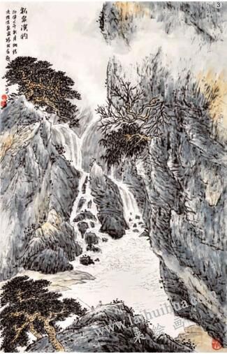 勾线法03，水墨山水画流泉、瀑布的画法