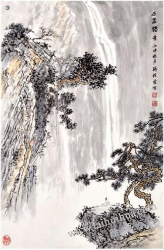 空白法03，水墨山水画流泉、瀑布的画法