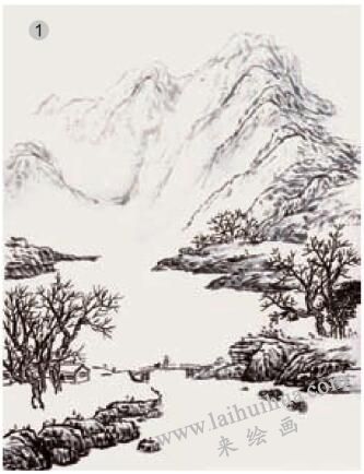 《寒山雪色》平染法画法步骤01