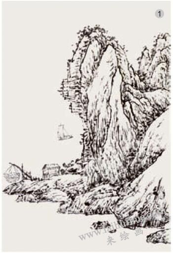 《孤山渔帆》刷染法画法步骤01
