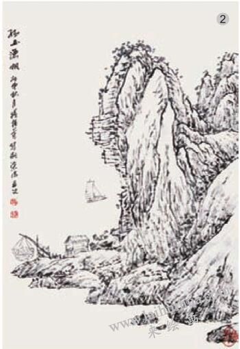 《孤山渔帆》刷染法画法步骤02