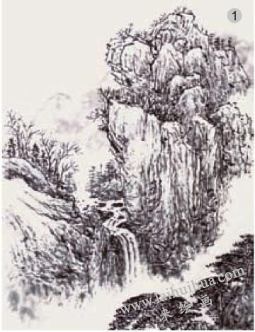 《秋山流泉》混染法画法步骤01