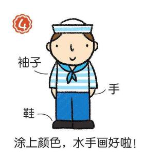 船上的水手简笔画画法步骤04