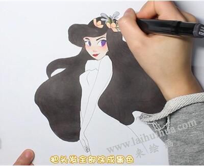 茉莉公主简笔画画法步骤03