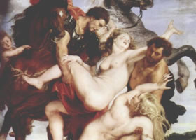世界名画《劫夺留西帕斯的女儿》木板油画