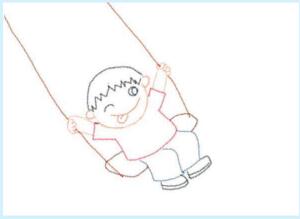 小男孩荡秋千儿童蜡笔画画法步骤01