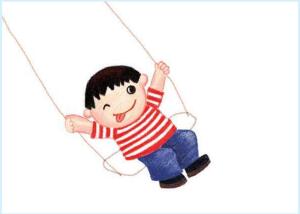 小男孩荡秋千儿童蜡笔画画法步骤03