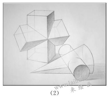 立方相关体、圆锥相关体组合的画法步骤02