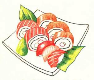 寿司色铅笔简笔画画法步骤04