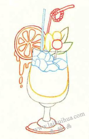 酒水饮料色铅笔简笔画画法步骤03