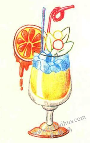 酒水饮料色铅笔简笔画画法步骤05