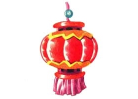春节灯笼色铅笔简笔画