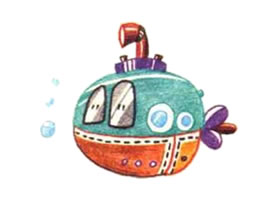 潜水艇色铅笔简笔画