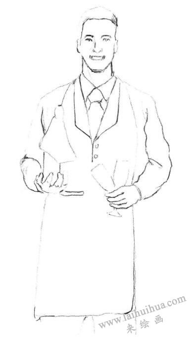 服务员素描画法步骤01