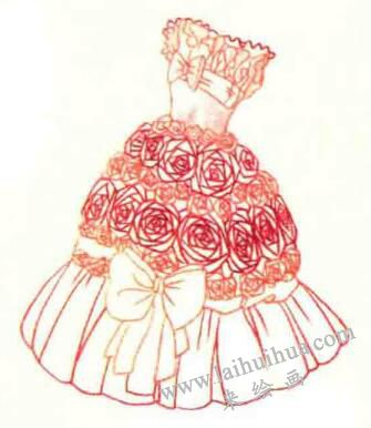婚纱礼服色铅笔简笔画画法步骤03