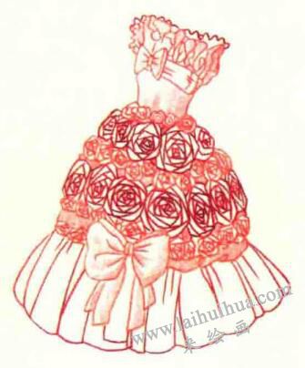 婚纱礼服色铅笔简笔画画法步骤04