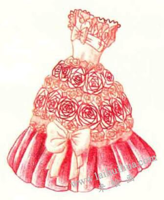 婚纱礼服色铅笔简笔画画法步骤05
