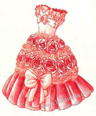 婚纱礼服色铅笔简笔画画法步骤06