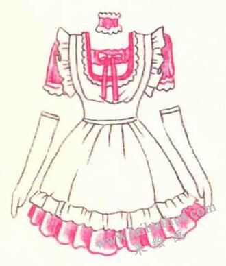 女仆装色铅笔简笔画画法步骤03