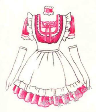 女仆装色铅笔简笔画画法步骤04
