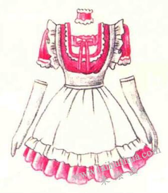 女仆装色铅笔简笔画画法步骤05