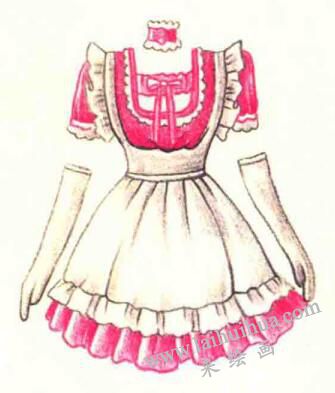 女仆装色铅笔简笔画画法步骤06