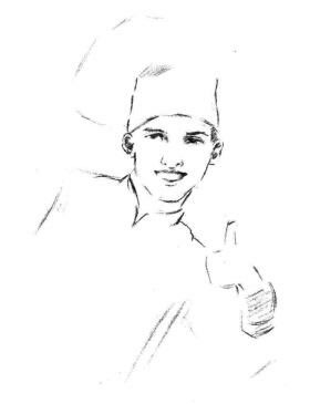 笑容满面的厨师素描画法步骤04
